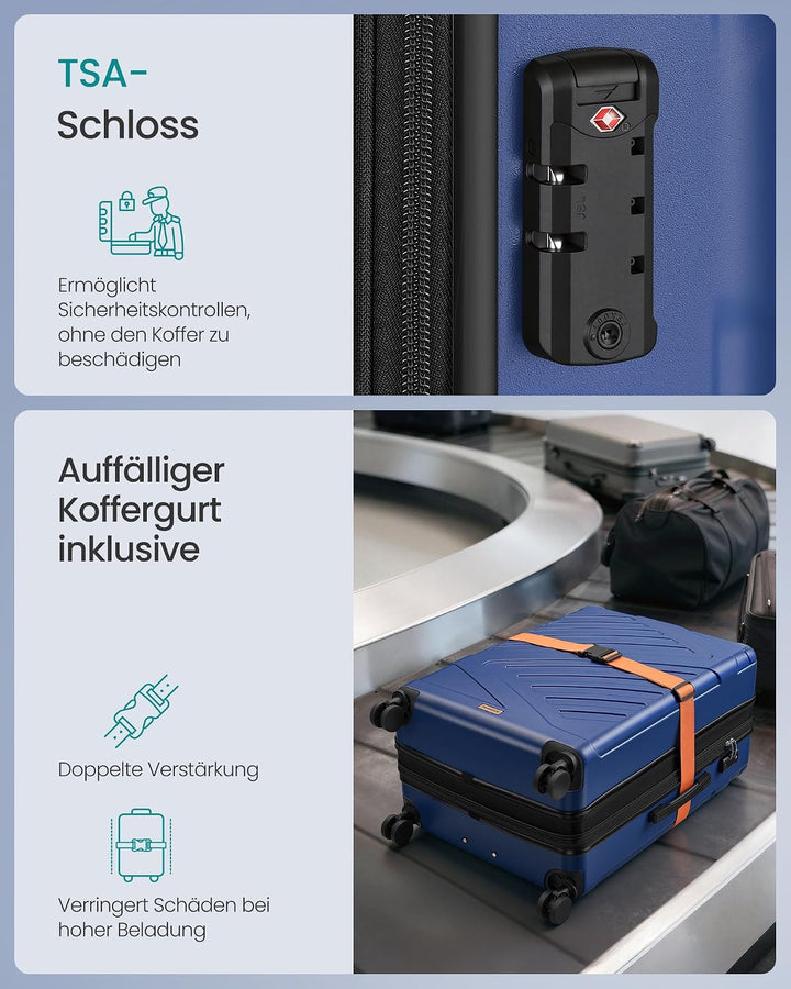 SONGMICS Koffer, Reisekoffer, Hartschalenkoffer mit TSA-Schloss, Koffergurt, ABS-Trolley, 4 Zwilling