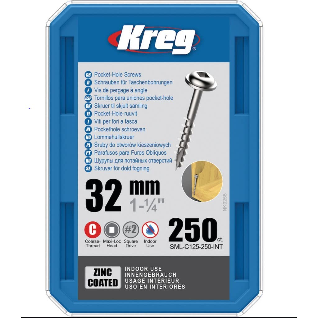 KREG KRE00055 Zinkschrauben, 32 mm, mit Grobgewinde, 250 Stück (SML-C125-250-INT
