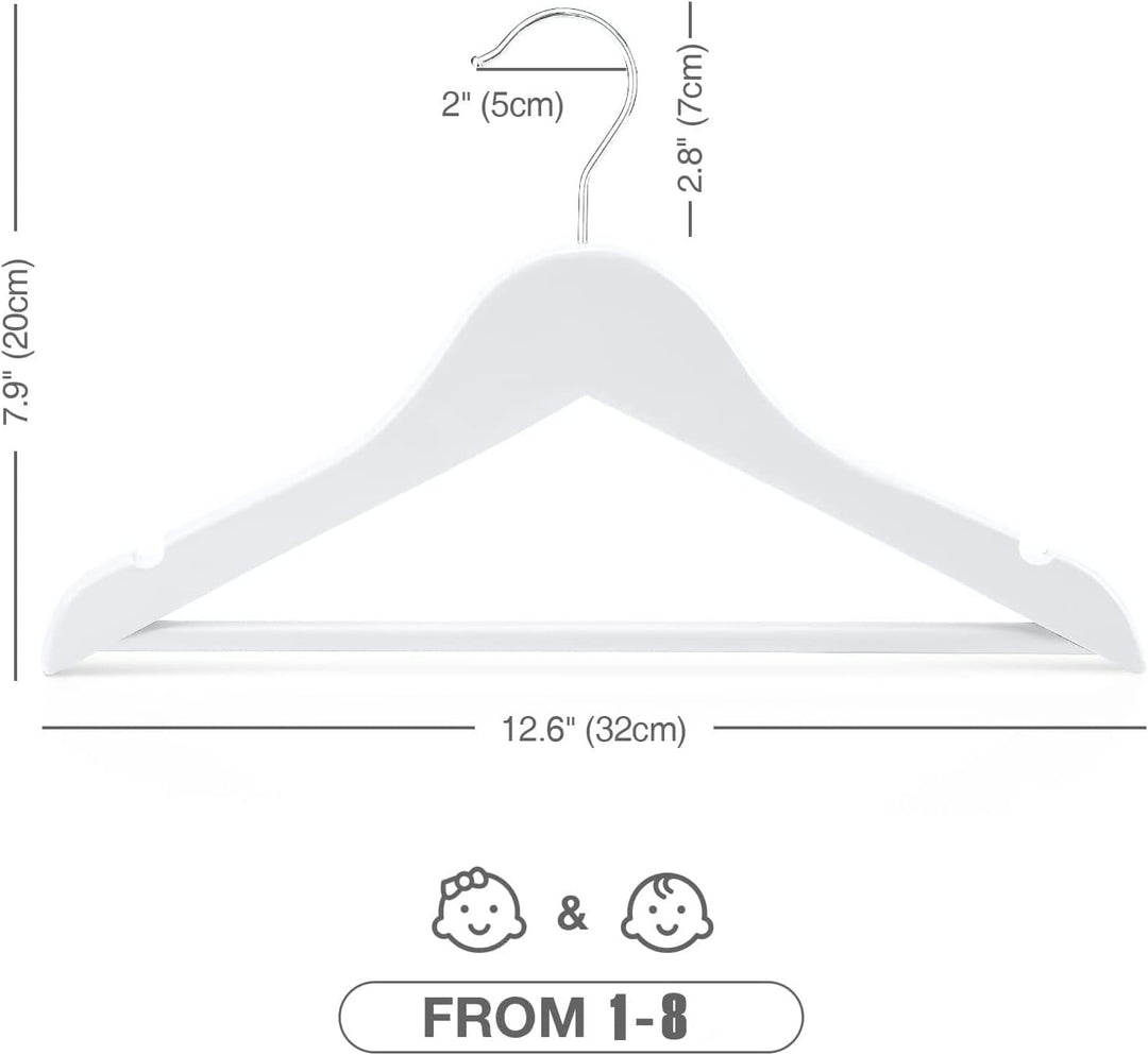 HOUSE DAY Kleiderbügel Kinder Holz 20 Stück - Weisse Kinderbügel Stabil 35,5cm Breit für 3-15 Jahre,