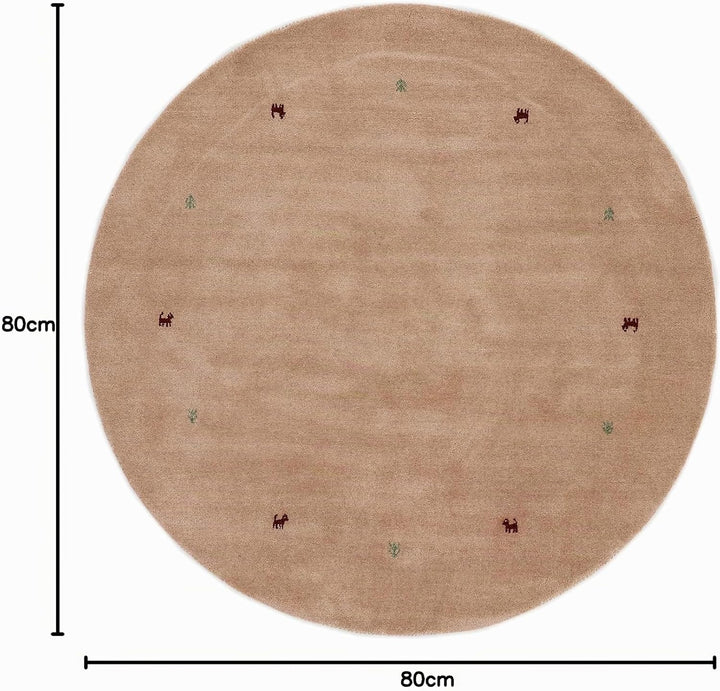 carpetfine Wollteppich Gabbeh Uni Rund Beige Ø 80 | Moderner Teppich für Wohn- und Schlafzimmer Ø 80