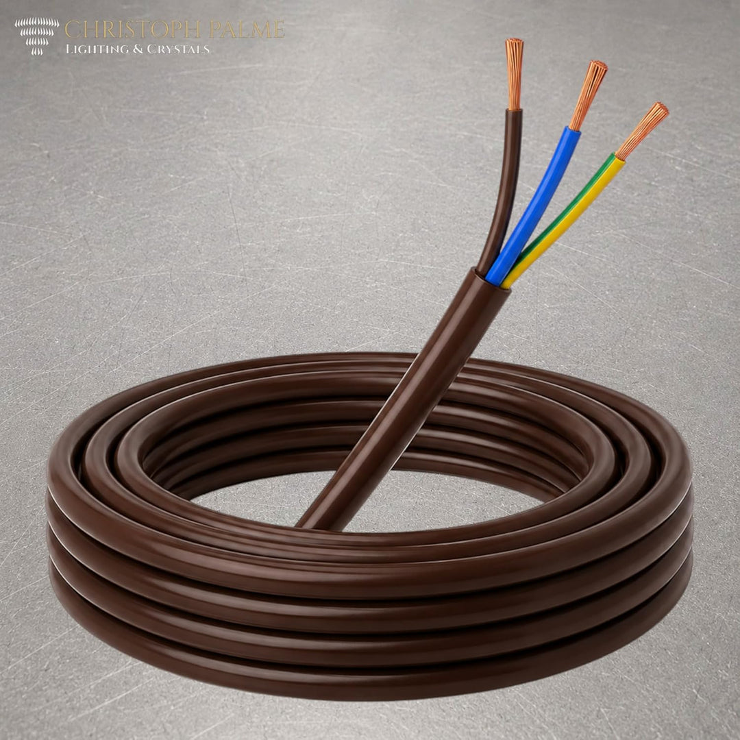 10m Zuleitung Braun H03VV-F 3 x 0,75qmm PVC isolierte Schlauch-Leitung 3G Leuchtenkabel Lampenkabel