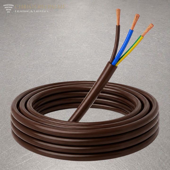 10m Zuleitung Braun H03VV-F 3 x 0,75qmm PVC isolierte Schlauch-Leitung 3G Leuchtenkabel Lampenkabel