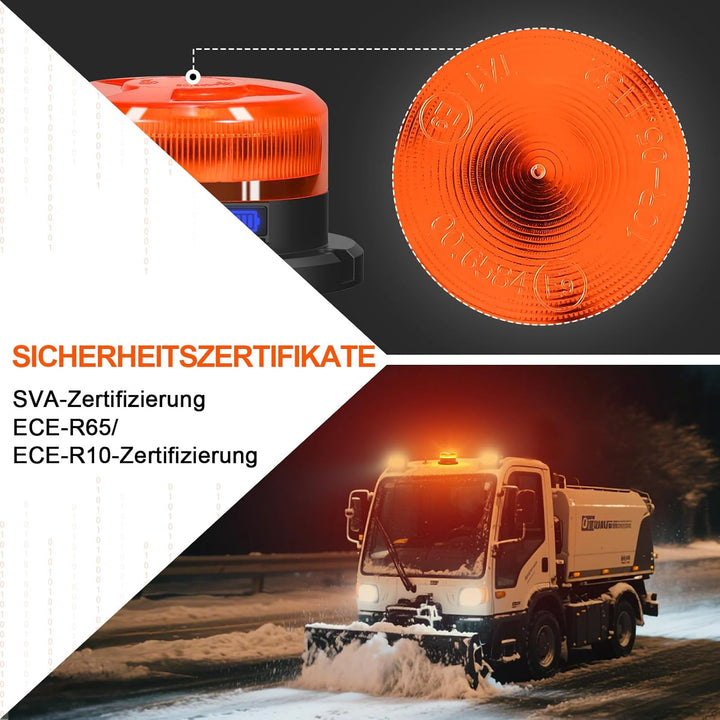 AnTom Rundumleuchte Akku mit Akkustandanzeige 9 Blitzmuster LED Rundumleuchte 12V Magnet Warnleuchte