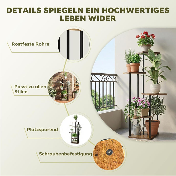 Pflanzständer für den Innenbereich 5 Ebenen Blumenständer, Metall Pflanzenregal für Balkon &amp; Wohnzim
