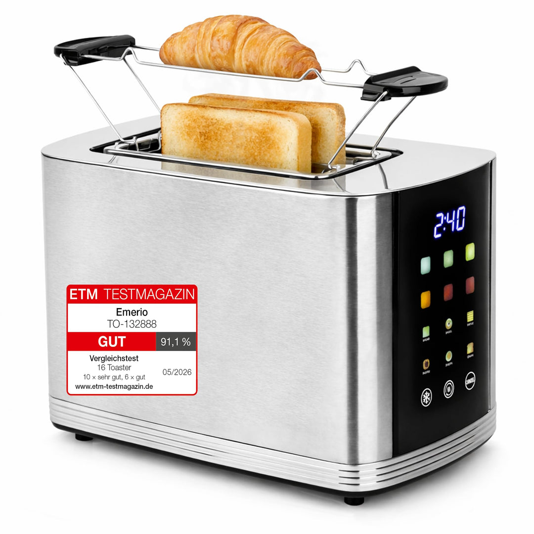 EMERIO Edelstahl Toaster mit grossem FARB Display | Touch | 2 Toastschlitze | Zentrierautomatik | Kr