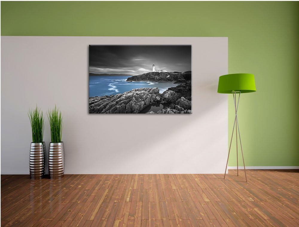 Leuchtturm an traumhaft blauem Meer schwarz/weiss Format: 100x70 auf Leinwand, XXL riesige Bilder fe