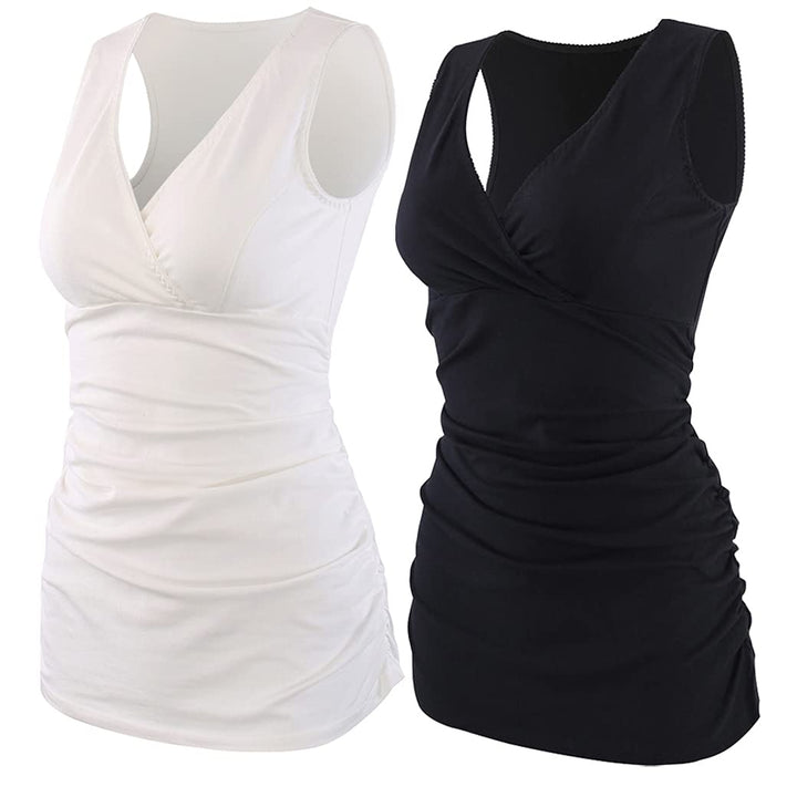 COLOMI Damen Umstandsoberteile Ärmellos Stillshirt Umstandsshirt V-Neck Nursing Tops Umstandsmode, S