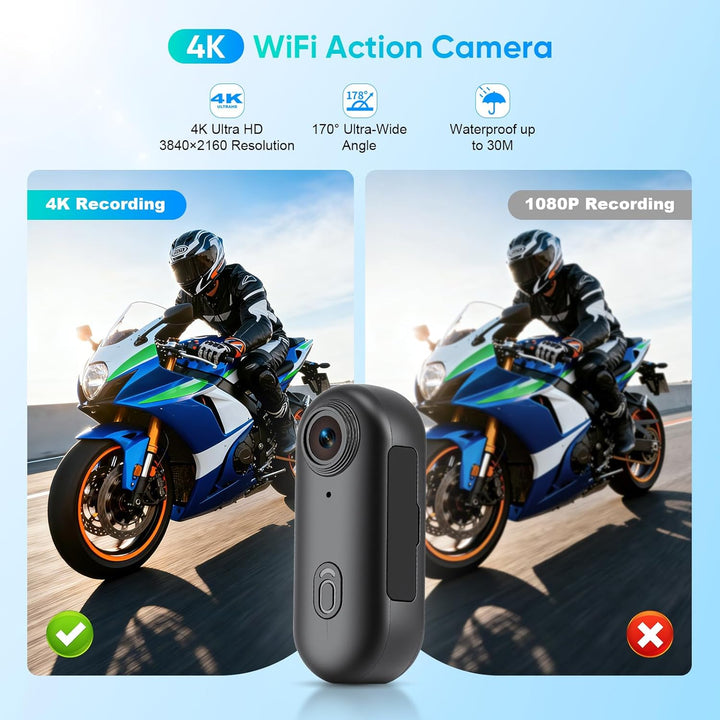 Multifunctional Mini Action Cam WiFi, 4K Bodycam körperkamera,Actionkamera mit 64 GB Speicherkarte,