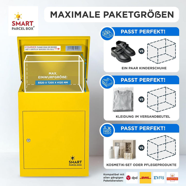 Smart Parcel Box, mittelgrosser Paketbriefkasten mit Paketfach und Briefkasten, sicherer Paketkasten