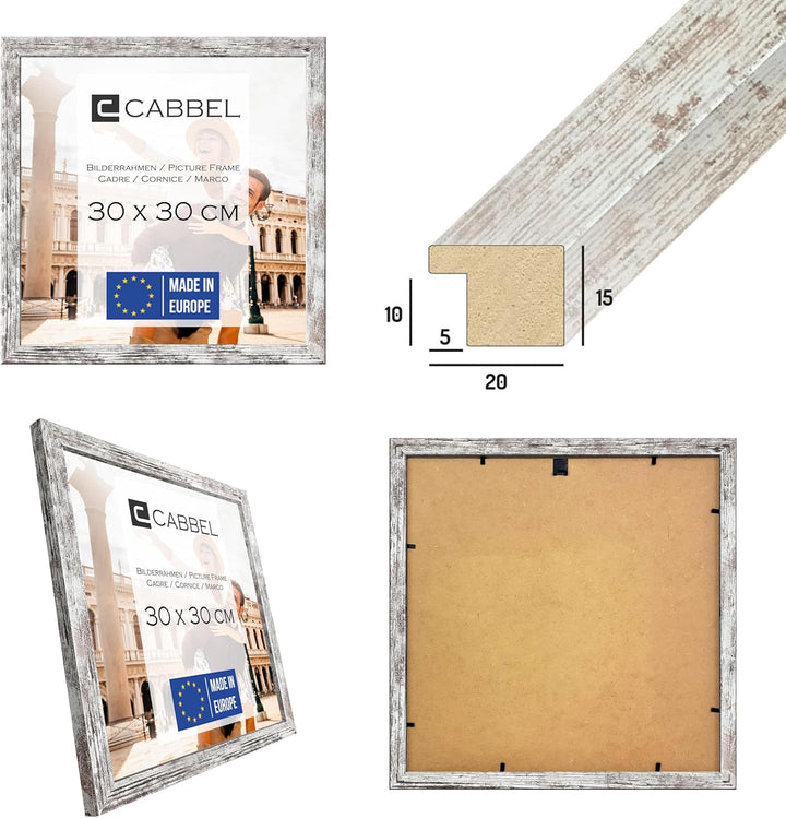 CABBEL Dreierpack (3 STK.) Bilderrahmen 30x30 cm MDF Holz-Rahmen in Birke | mit bruchsicherem Plexi-