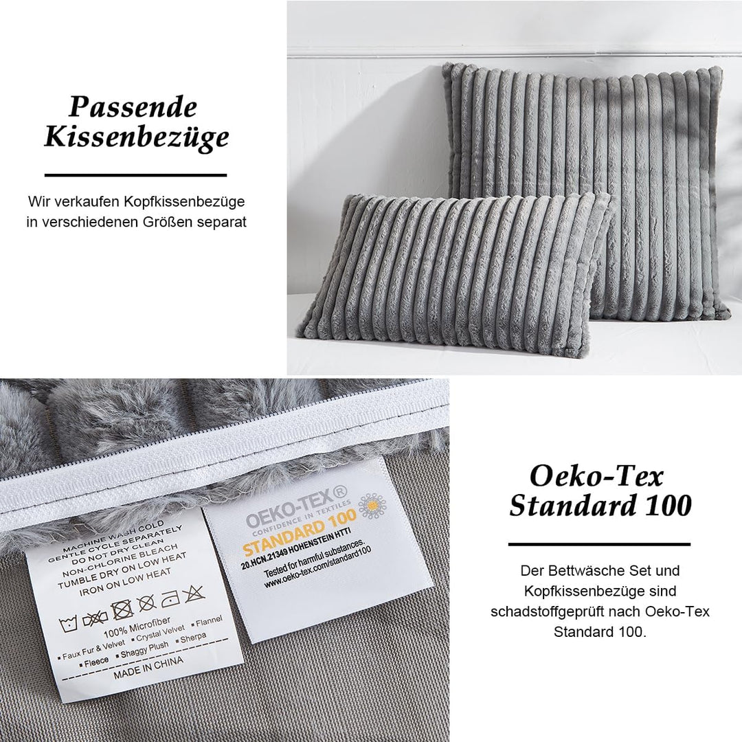 Lanqinglv Plüsch Bettwäsche 135x200 4 Teilig Dunkelgrau Flauschig Kunstfell Warme Winterbettwäsche 2