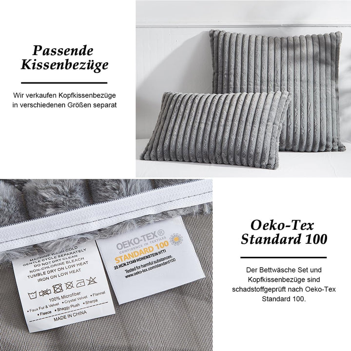 Lanqinglv Plüsch Bettwäsche 135x200 4 Teilig Dunkelgrau Flauschig Kunstfell Warme Winterbettwäsche 2