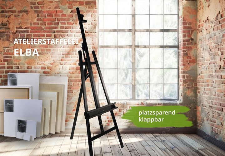 Paintersisters Akademie Staffelei ELBA, 66x230 cm klappbare Sitz- und Standstaffelei für Keilrahmen