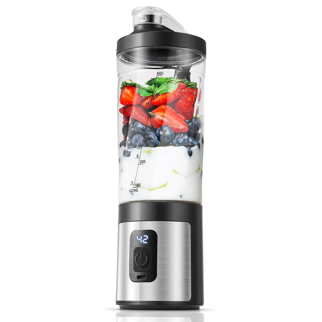 AMZCHEF Tragbarer Mixer 600ml - Smoothie Maker mit 6 Klingen,120W Motor Mixer to Go, Schnellladung ü