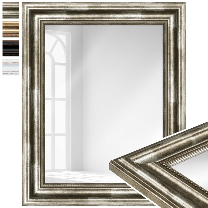 WANDStyle Spiegel Barock und Antik I Aussenmass: 40x50cm I Farbe: Silber I silberner Wandspiegel aus
