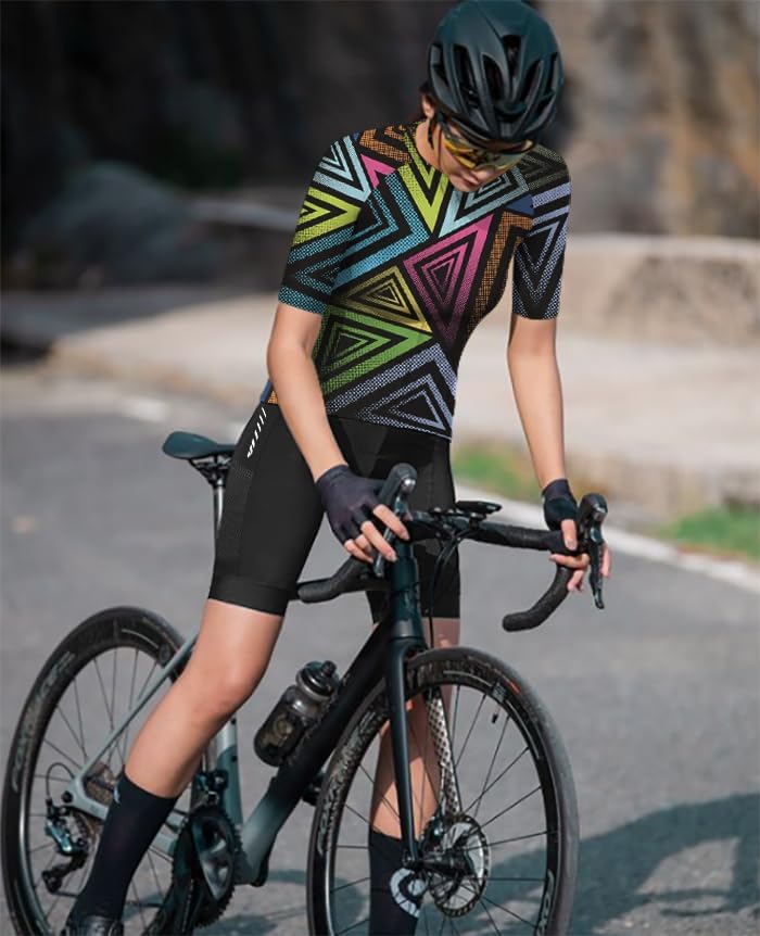 Wulibike Radtrikot Damen Langarm Fahrradtrikot Atmungsaktiv Rennrad Trikot mit 3 Rückentaschen 2-sch