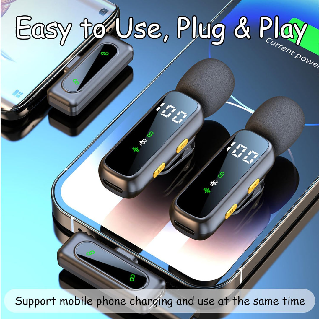 Mikrofon Handy, Kabelloses Lavalier Mikrofon für iPhone, Android, PC, Mini Mikrofon mit Geräuschunte