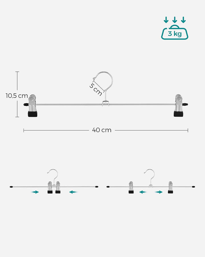SONGMICS Hosenbügel aus Metall, 30er Set, Kleiderbügel mit Klammern, 40 cm lang, rutschfest, für Hos