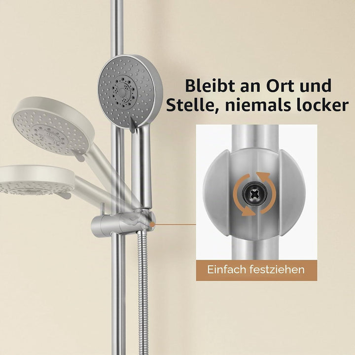 KES Duschstange Brausestange Edelstahl 18/8 Wandstange Dusche mit Duschkopfhalterung Duschkopf Halte