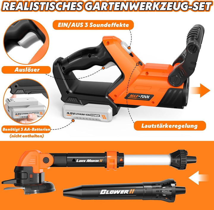 10 in 1 Gartenwerkzeug Kinder, Garten Outdoor Spielzeug ab 3 Jahre, Kinder Rasenmäher, Laubbläser &