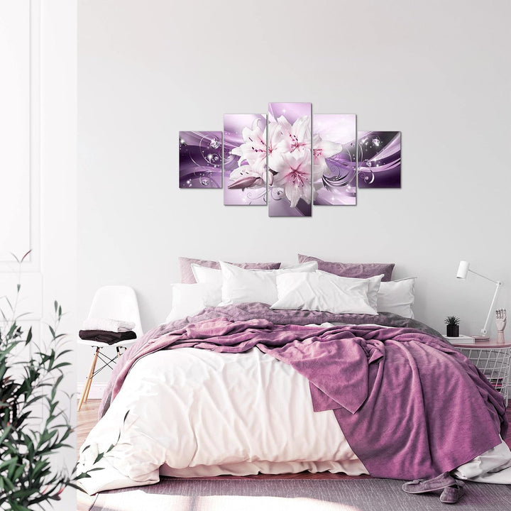 Runa Art Bild Wohnzimmer Schlafzimmer Blumen Lilien 5 Teilig Diamant Violett Lila Wandbilder auf Vli