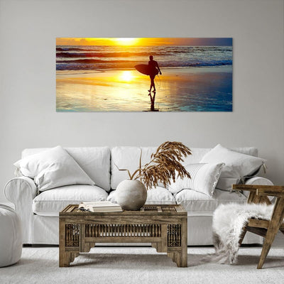 Wandbilder Dekoration Wohnzimmer Surfer sonnenuntergang ozean brett Bilder auf Leinwand 120x50cm Lei