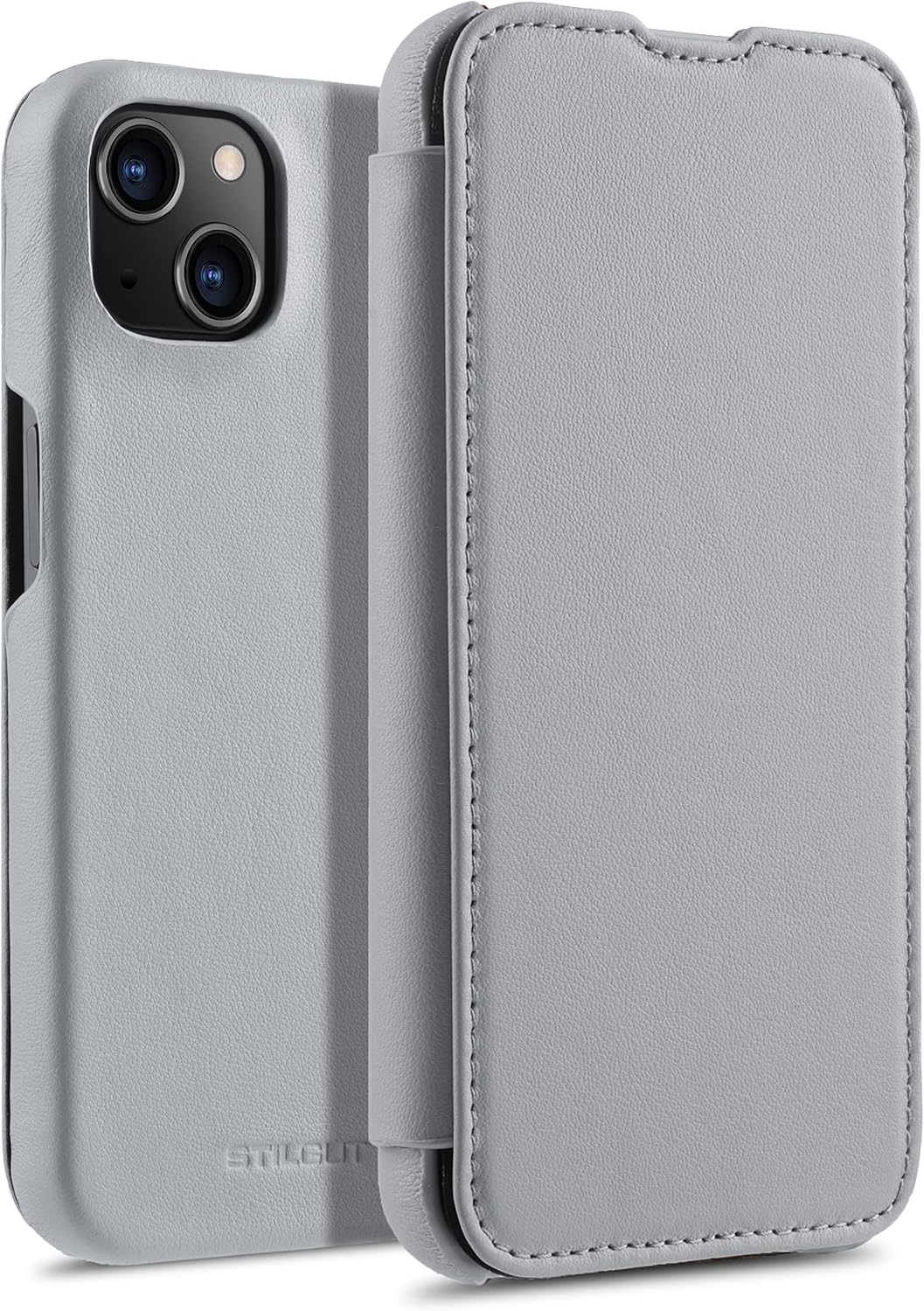 STILGUT Book Case kompatibel mit iPhone 13 Mini (5.4“) Hülle aus Leder zum Klappen, Klapphülle, Hand