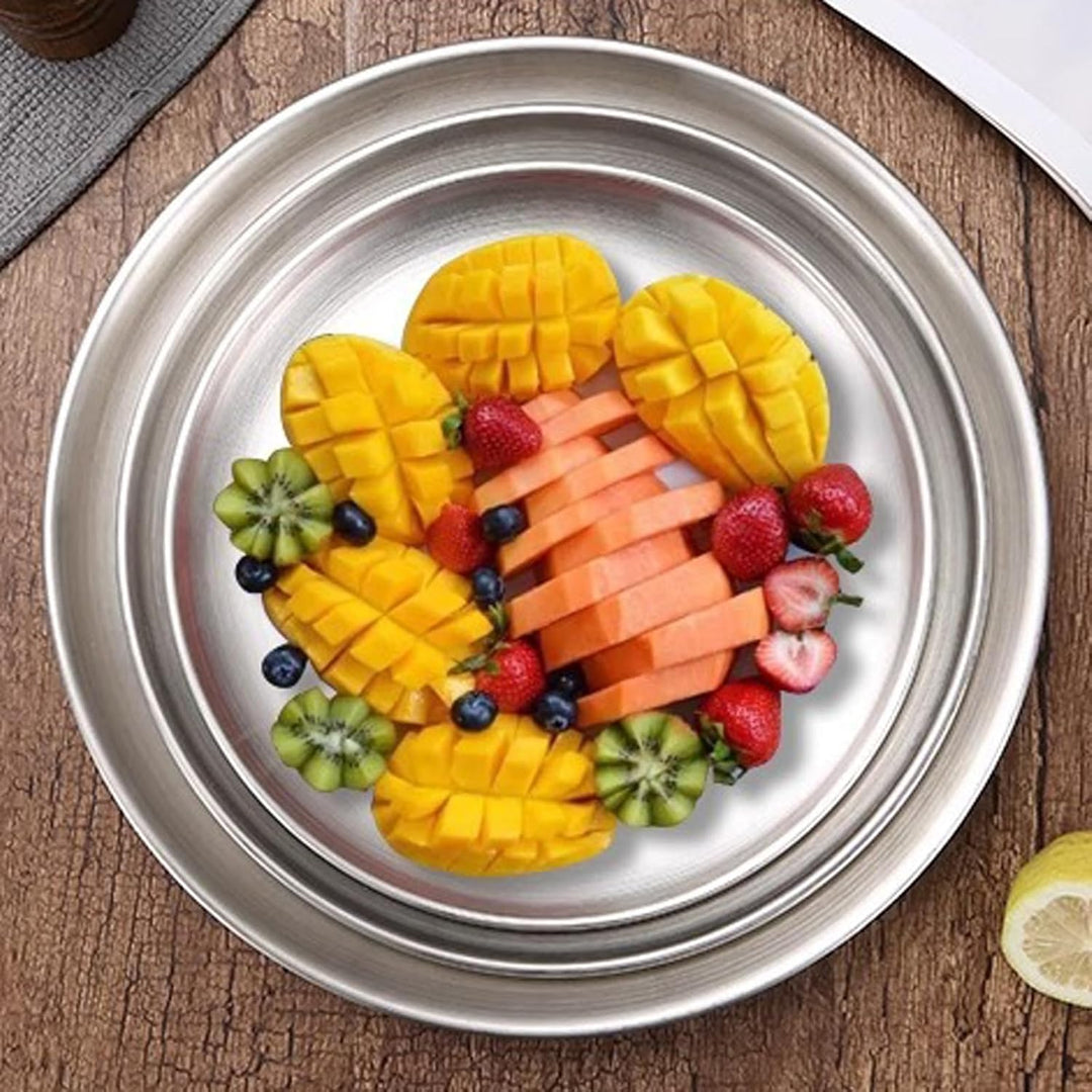 JMYDecor 5 Stück runde Edelstahlteller, tragbares Geschirr Set für Outdoor Camping, Wandern, Picknic