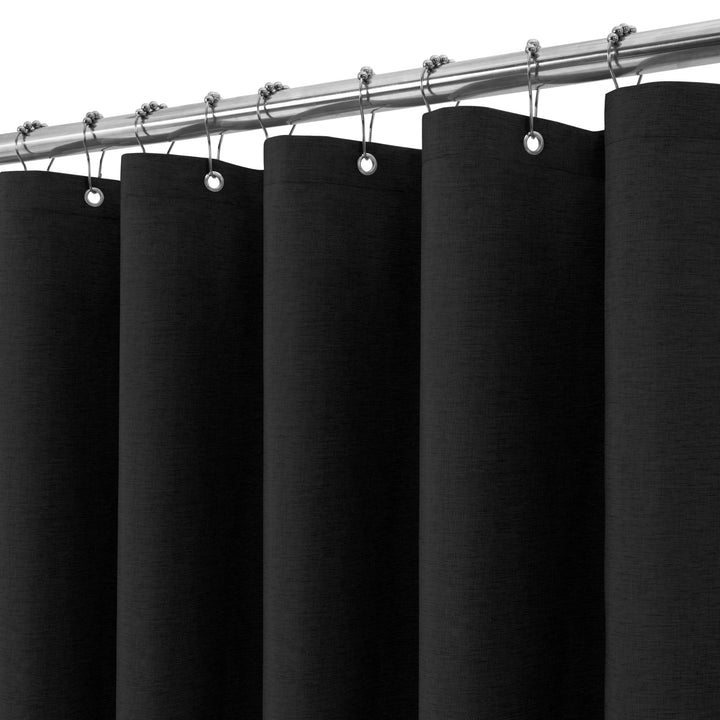 VANZAVANZU Duschvorhang Leinen mit Metall Duschvorhangringe Stoff Textil Badewannenvorhang Anti Schi