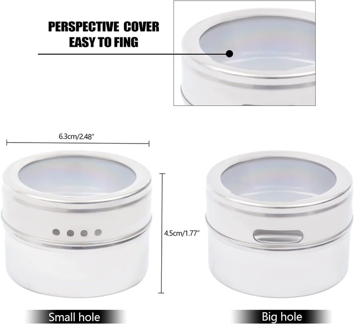 9er Gewürzgläser Set 70ml Edelstahl Gewürzglas, Spice Jars Mit magnetischer Haftung, kann an metalli