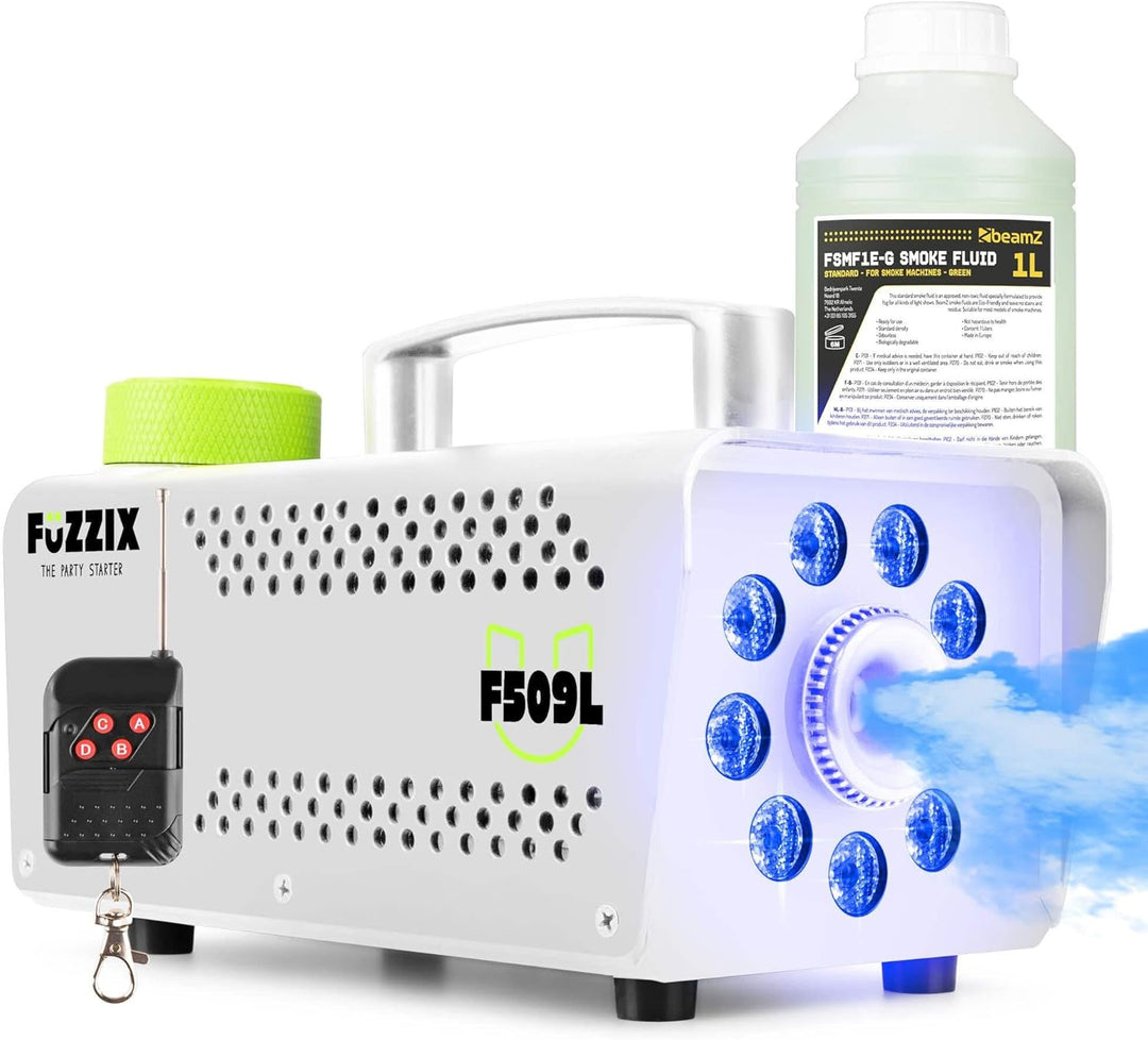 Fuzzix F509LW Nebelmaschine Mini mit LED Lichteffekt und 1L Nebelfluid, 500 Watt mit Fernbedienung,