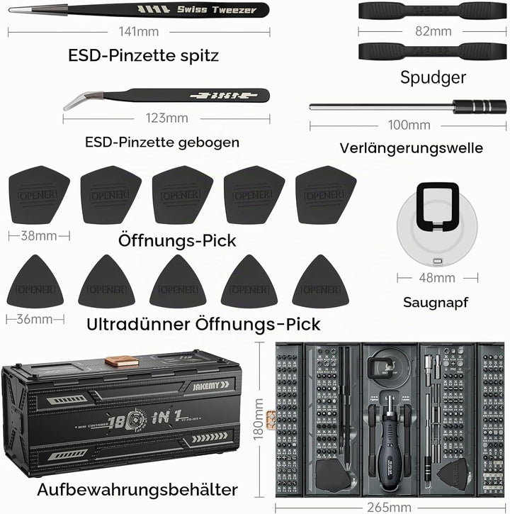 JAKEMY 180 in 1 Ratchet Screwdriver Set Precision Mechanic Repair Tool with Screw Extractor Set for