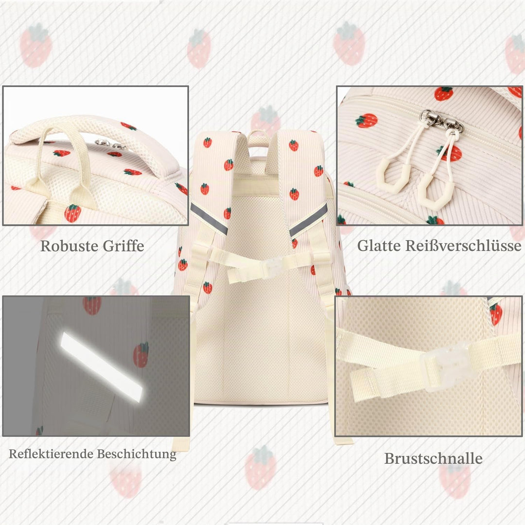Erdbeere Rucksack Schultasche Kinder Mädchen Schulrucksack Grundschüler Cord Rucksäcke Leicht Schulr