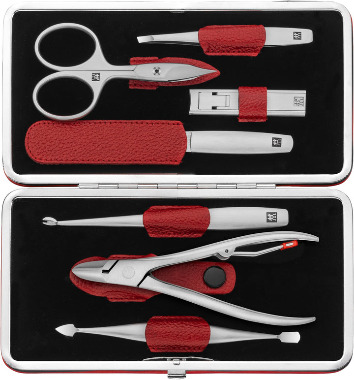 ZWILLING Maniküre Pflege Set, 7-teilig, Asian Competence, Leder, Geschenkset, Premium, Rot