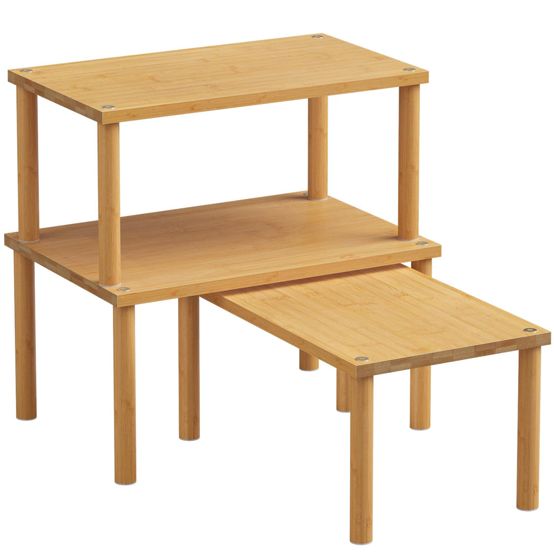 Fibogollo Bambus Schrank Organizer Ablage 3er Set, stapelbares Gewürzregal Mittel Natur Braun Mittel