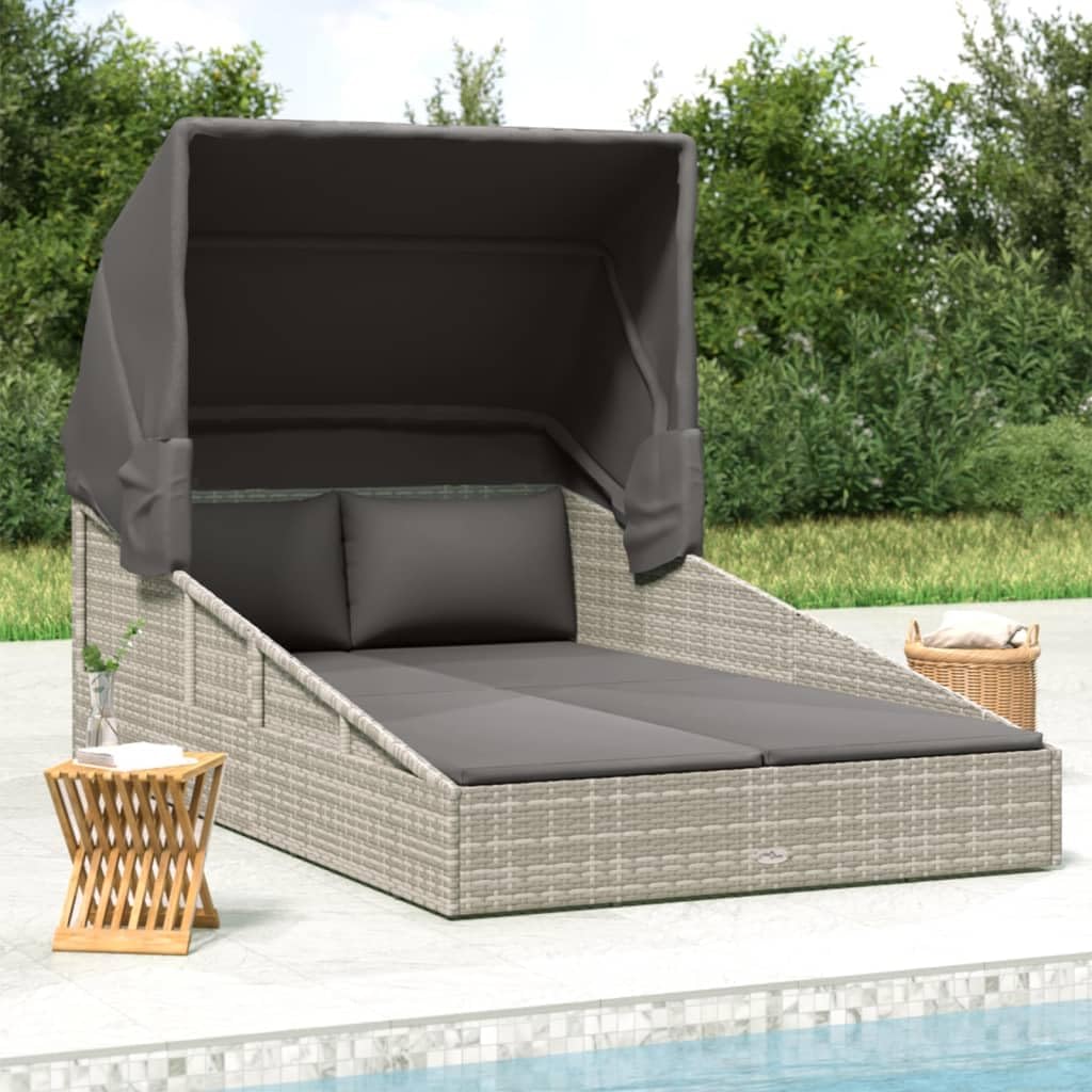 Festnight Sonnenliege 2 Personen mit Dach doppelliege Outdoor gartenliege 2 Personen Rattan gartenli