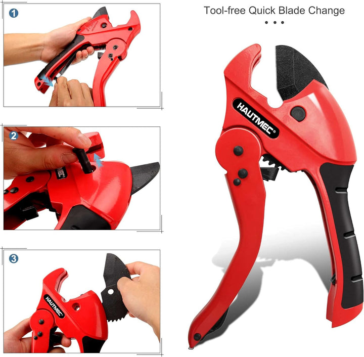 HAUTMEC Multifunktions-Rohr- und Rohrschneider mit Ratsche, schnelles Einhand-Rohrschneidewerkzeug z