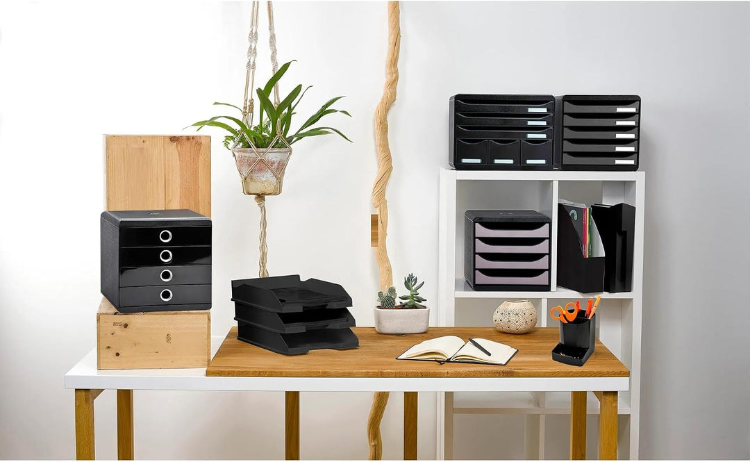 Exacompta 309738D Premium Ablagebox mit 5 Schubladen für DIN A4+ Dokumente. Stapelbare Schubladenbox