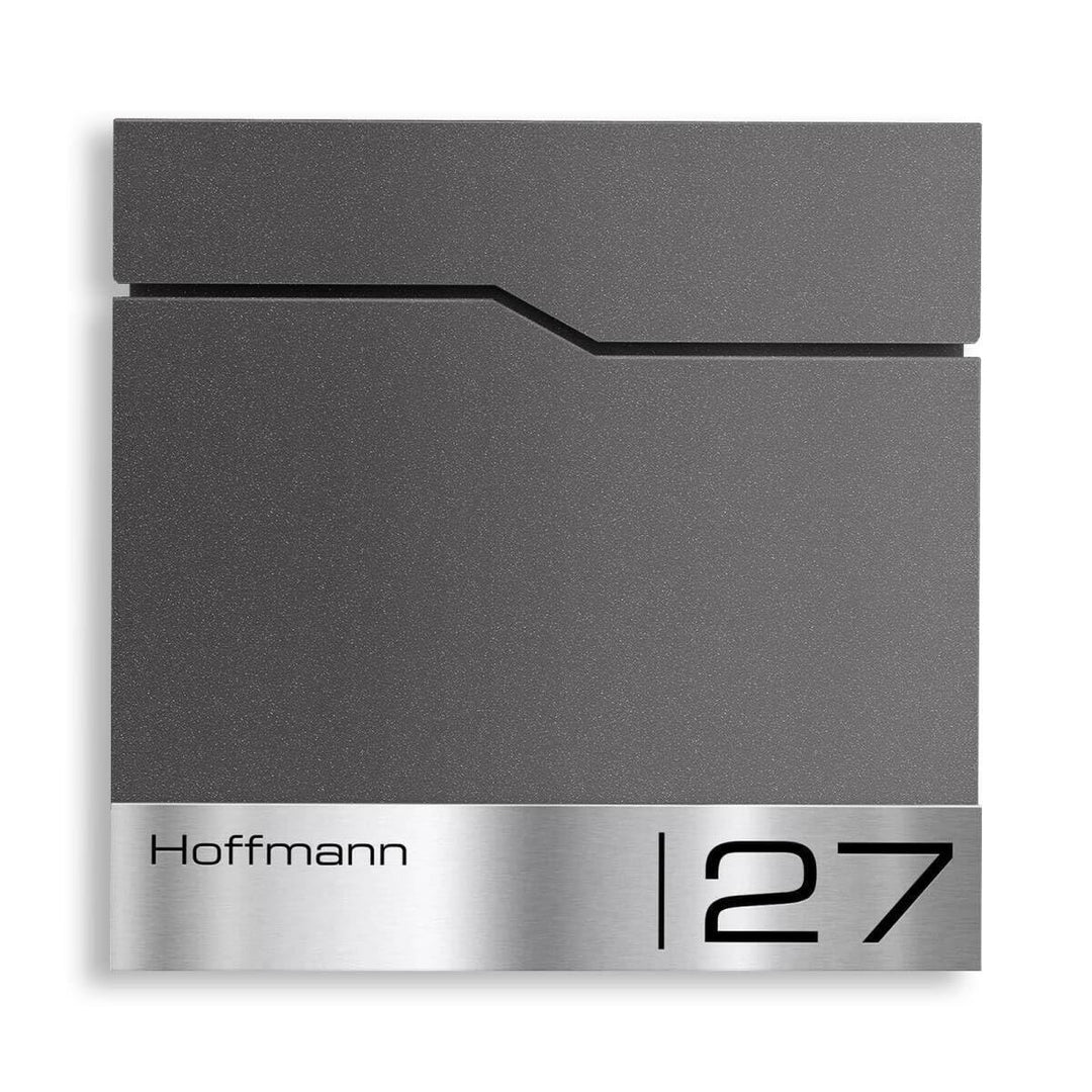 Metzler Briefkasten in DB 703 Eisenglimmer Enno - Wandbriefkasten mit V2A Edelstahl-Namensschild & Z