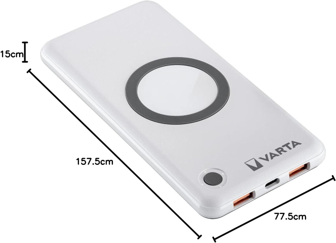 VARTA 2 in 1 Power Bank und Wireless Charger, kabelloses Ladegerät, Powerbank 10000mAh, Qi Ladestati