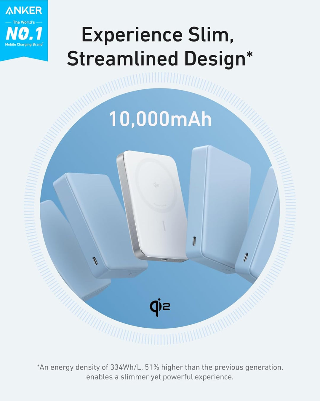Anker MagGo Powerbank, Ultra-schlankes 10.000mAh magnetisches Akkupack, Qi2-zertifiziert, portabel,