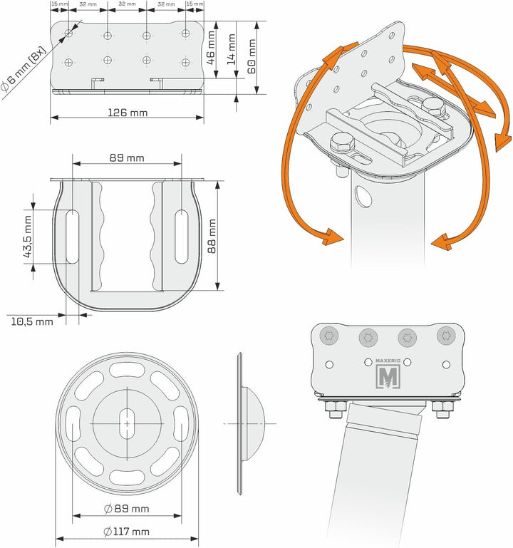 Maxerio NEU 80 cm 2er Base-Set TILT Schraubfundamente inkl. Konsole (feuerverzinkt); Ø 60 x 2; M12,