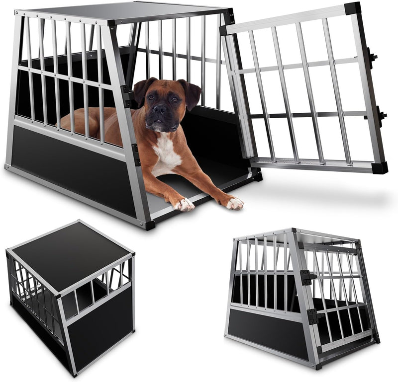 Juskys Alu Hundetransportbox L - 91x65x69 cm - Auto Hundebox robust & pflegeleicht - Gittertür versc