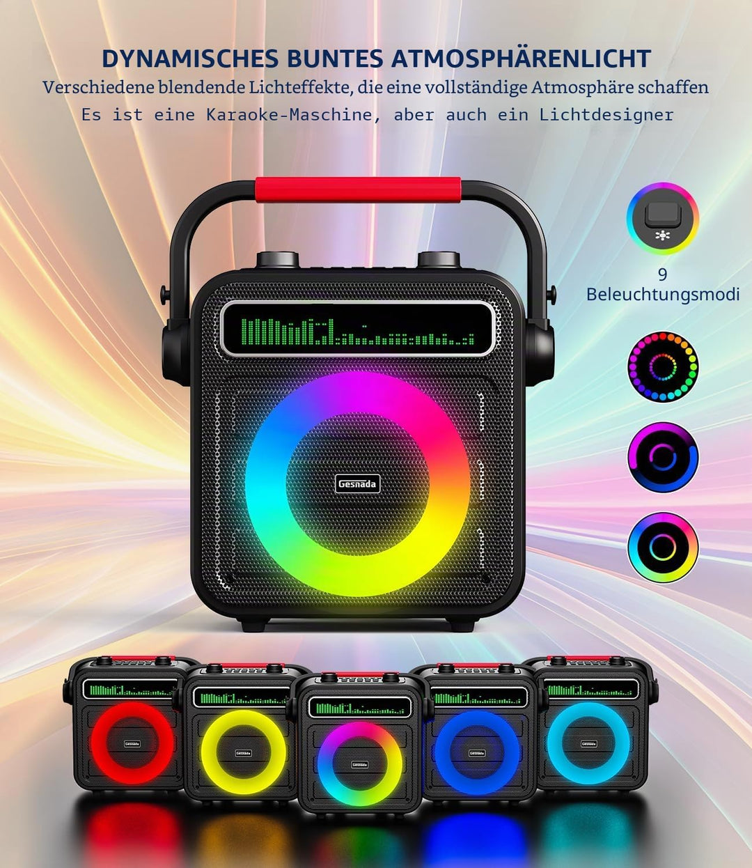 Karaoke Maschine für Erwachsene – Tragbare Anlage mit 2 Mikrofonen, Bluetooth/TF/USB/AUX/TWS, Lautsp