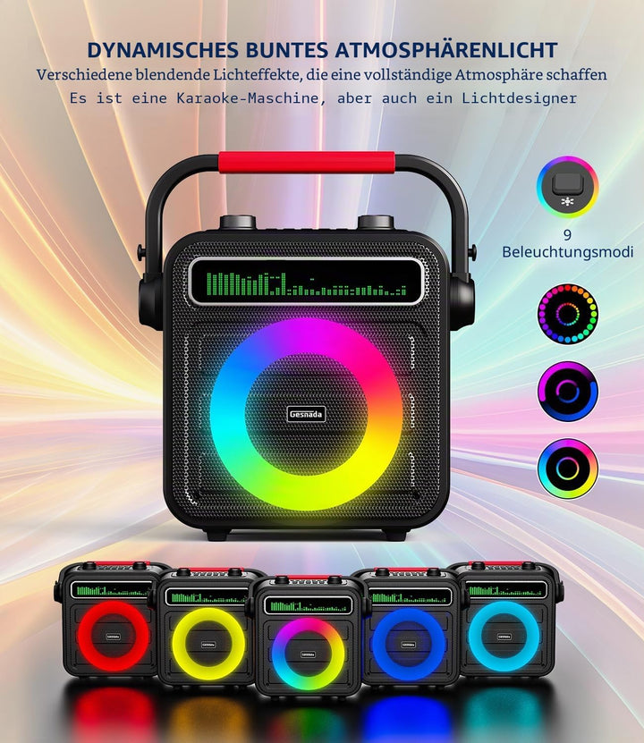 Karaoke Maschine für Erwachsene – Tragbare Anlage mit 2 Mikrofonen, Bluetooth/TF/USB/AUX/TWS, Lautsp