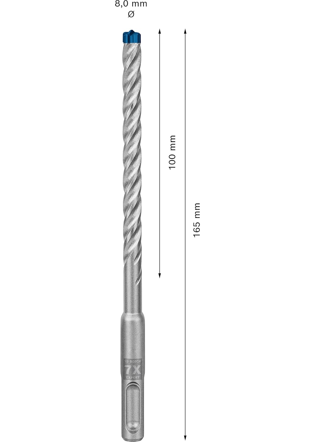 Bosch Professional 1x Expert SDS plus-7X Hammerbohrer (für Stahlbeton, Ø 8,00x165 mm, Zubehör Bohrha