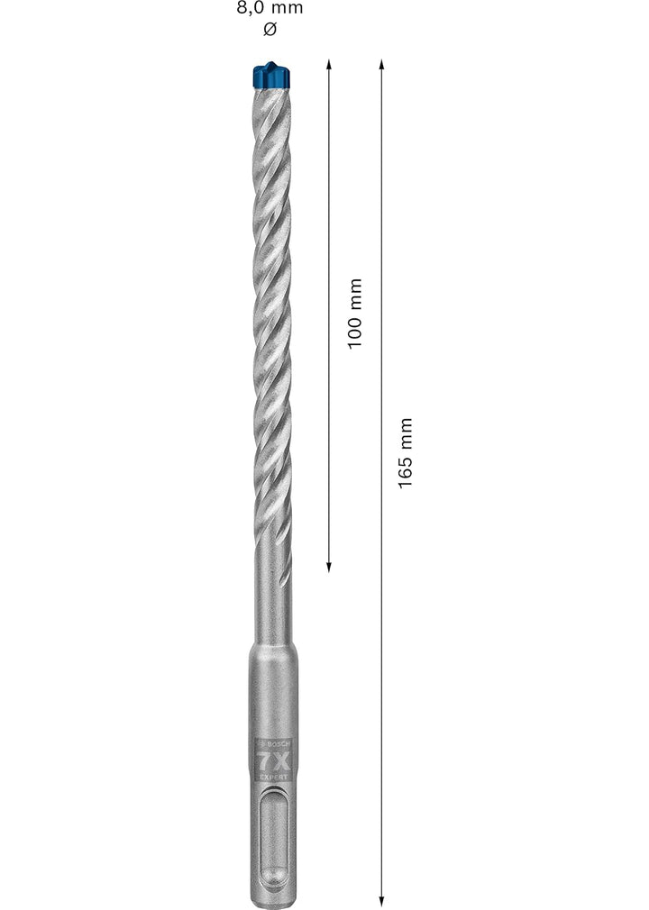Bosch Professional 1x Expert SDS plus-7X Hammerbohrer (für Stahlbeton, Ø 8,00x165 mm, Zubehör Bohrha