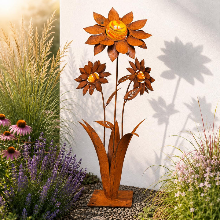 Terma Rost 3D Sonnenblume XXL Gartendeko rost Gartenfigur gross Metallfigur Garten Blumenstecker Dek