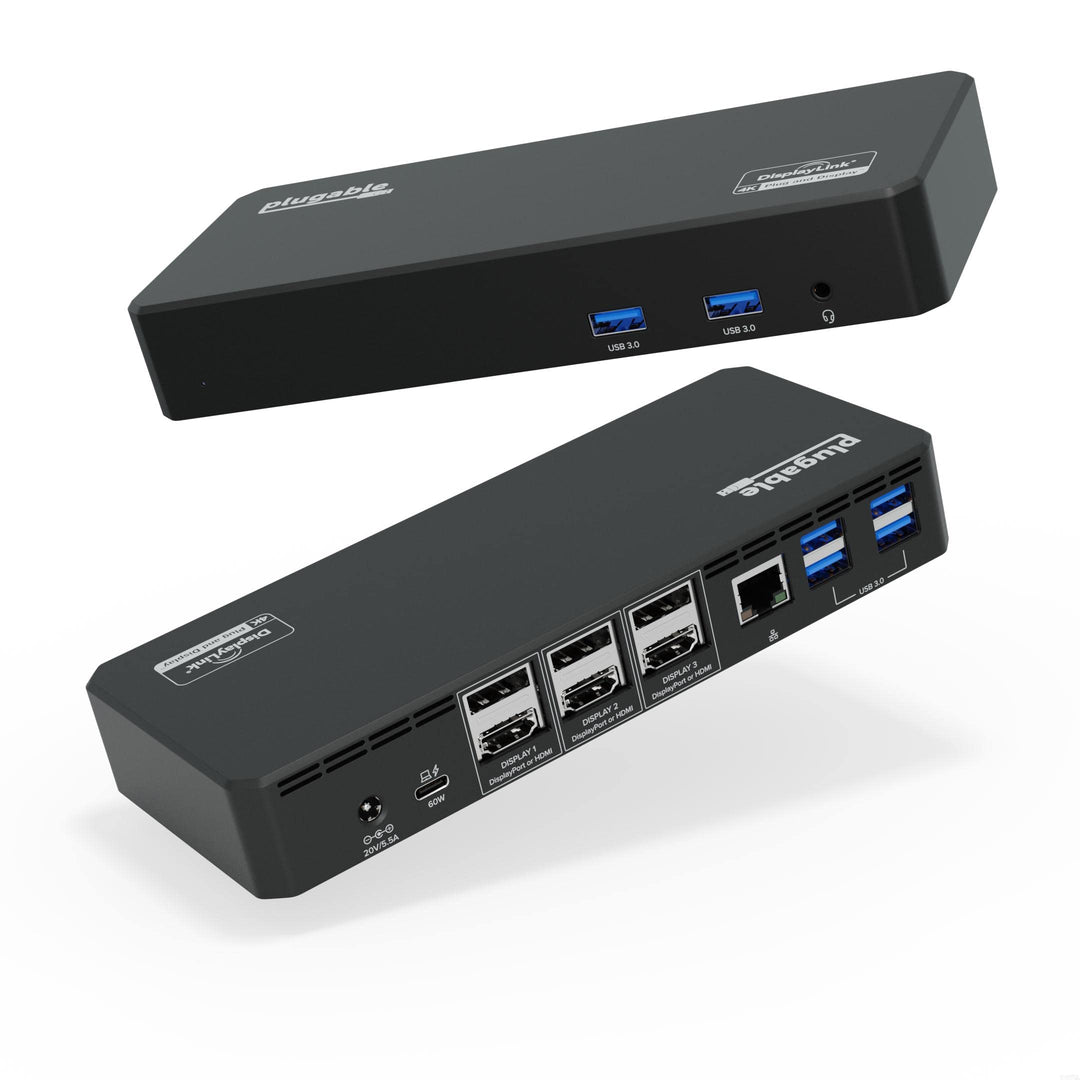Plugable 12-in-1 USB C Dockingstation Dreifach-Monitor, Triple 4K-Displays mit 3X HDMI oder 3X Displ