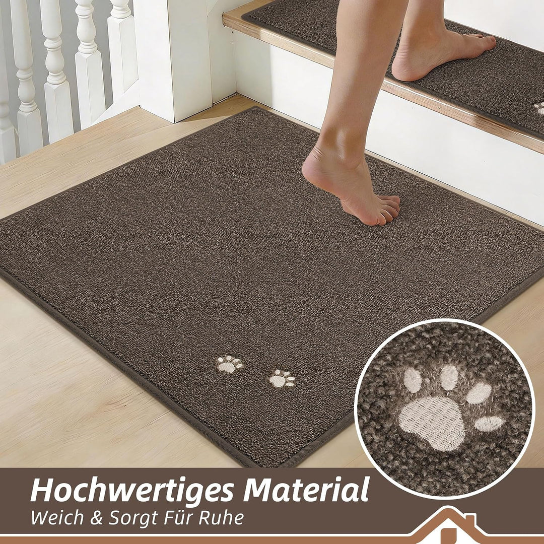 BEQHAUSE Treppeneckmatten Stufenmatten Innen rutschfest, 76X76cm,Braun | Maschinenwaschbare Treppent